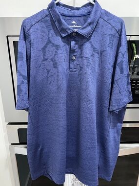 Tommy Bahama Men’s Navy Blue Textured Leaf Polo